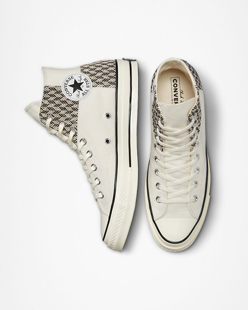 Tenisi Inalti Barbati Converse Chuck 70 Patchwork Bej Albi Negrii | RO HKXDN412